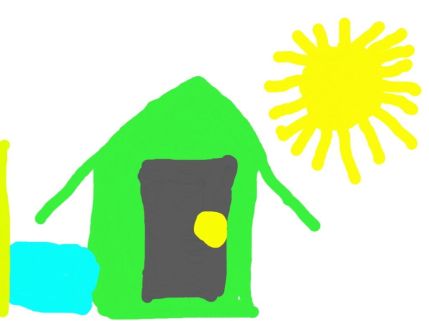 This is a picture my son drew of his preschool. Note the sunshine and the giant door. 